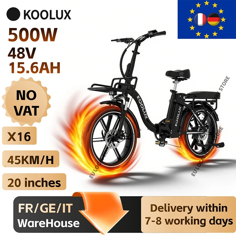 Vélo électrique pliable KOOLUX X16 48V 15.6Ah 25KM/H (vitesse maximale 45KM/H) Pneus 20 pouces Stock UE Expédition rapide