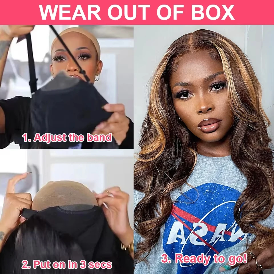 Highlight Wig 100% Human Hair Body Wave 6x4 Glueless Wig PrePlucked Honey Blonde Lace Front Wigs Human Hair Glueless Wig Wear Go