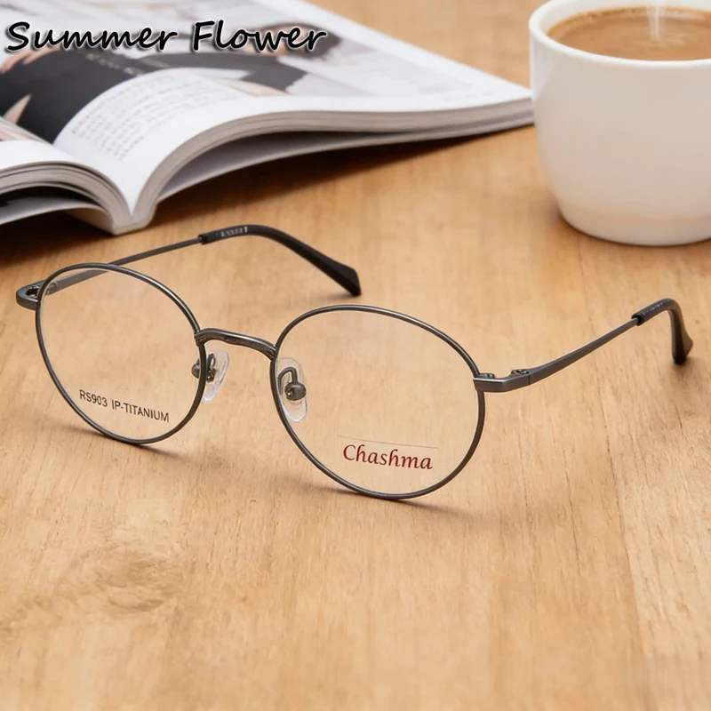 

Titanium Round Eyeglasses Frames Man Optical Vintage Spectacles Retro Prescription Eyewear Light Fashion Women Gafas