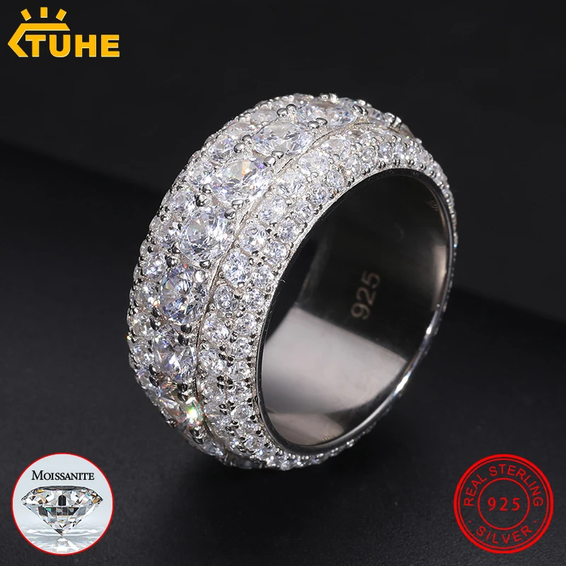 

Fine Jewelry VVS1 With Certificate Moissanite Rings For Men Hip Hop Pave Setting S925 Sterling Silver Rings Hip Hop Jewelry