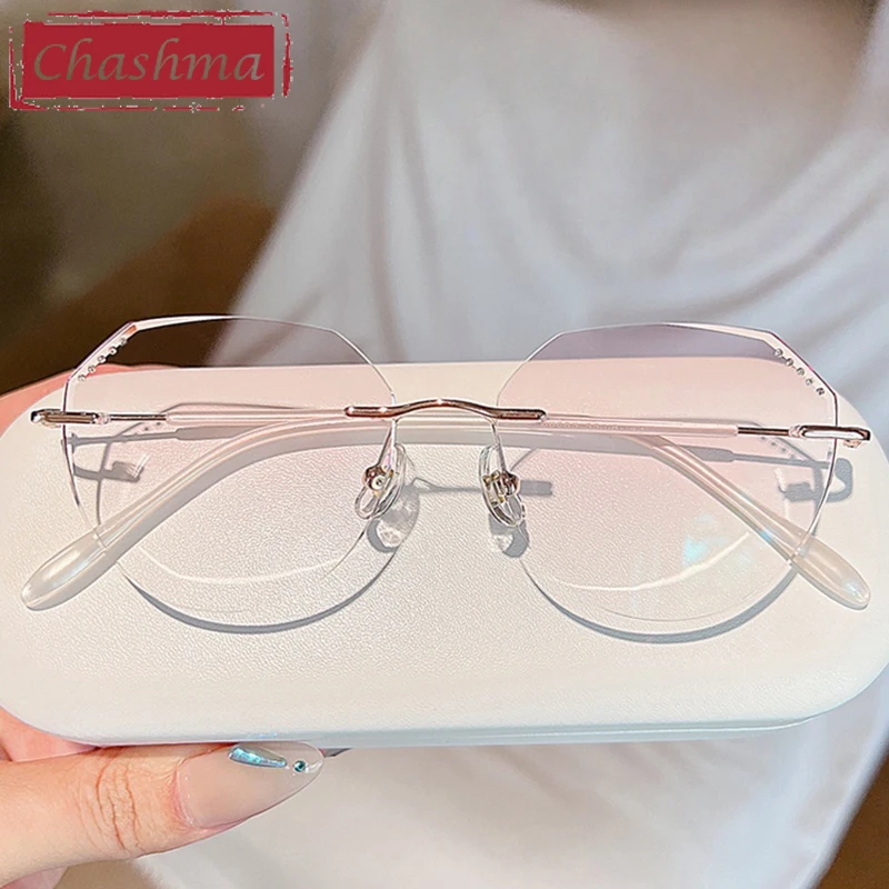 

Chashma Prescription Glasses Female Fashion Diamond Trim Rimless Spectacles Eyeglasses Frames Women Myopia Tint Lenses Eyewear