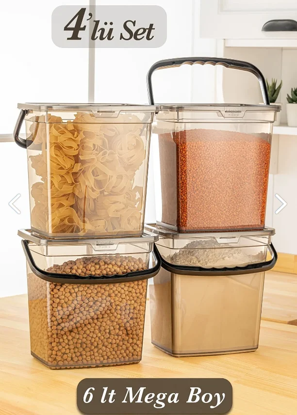 Caja de almacenamiento de alimentos para cocina, Juego de 4 piezas, contenedor, organización de despensa, organizador de plástico, Ideal para cereales, sin BPA