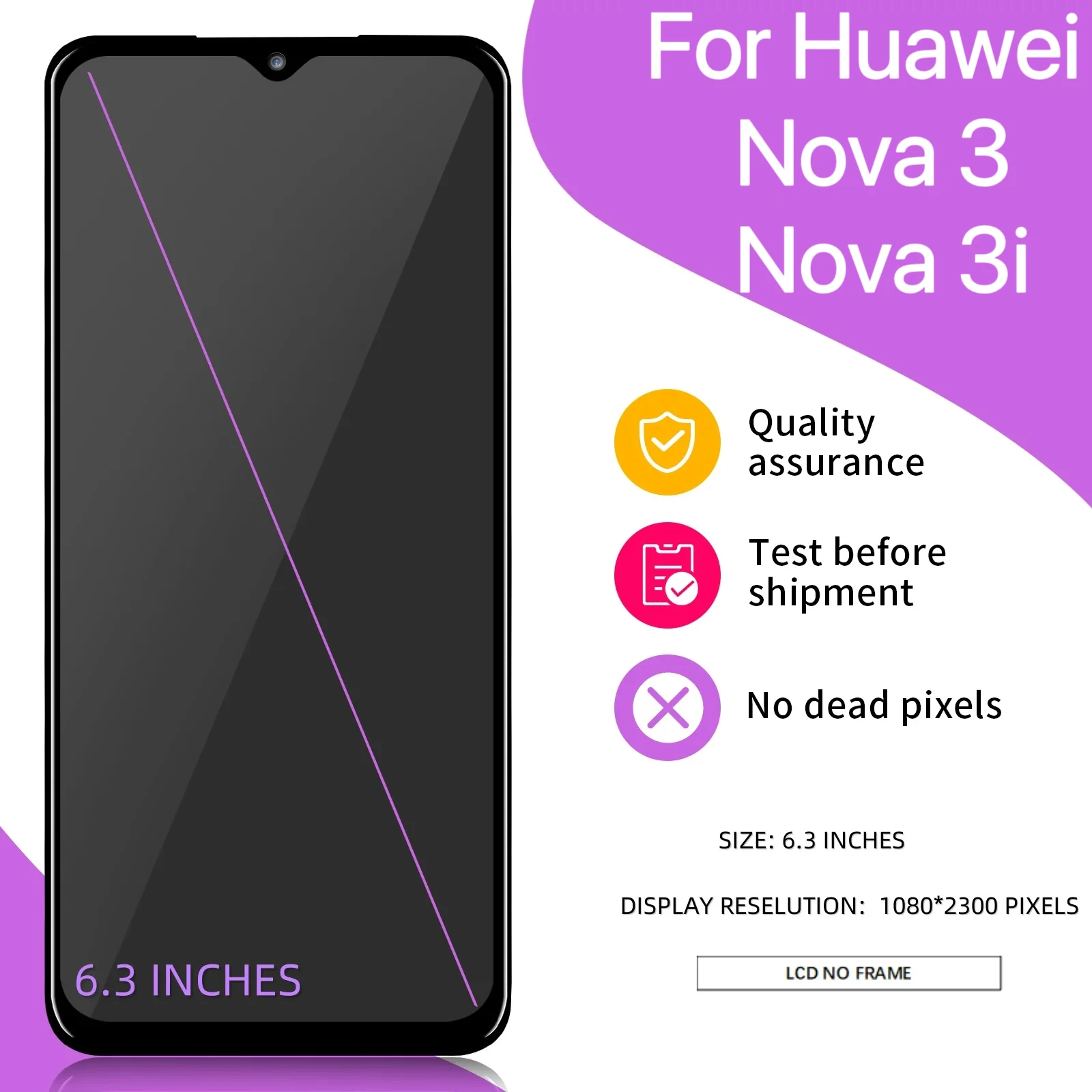 Ensemble écran tactile LCD avec châssis, pour Huawei nova 3/nova 3i, 6.3 testé, original, 100% testé