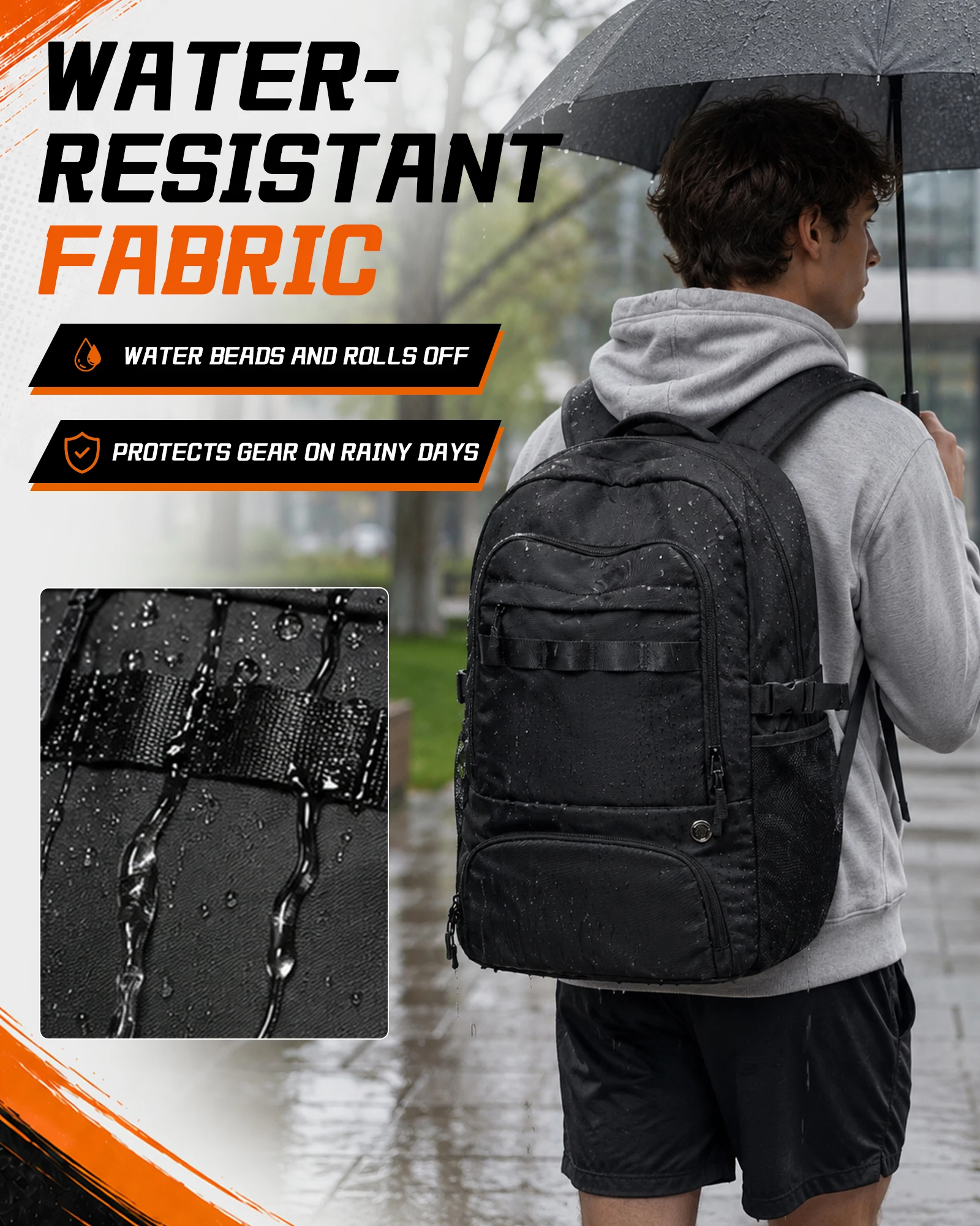 Großer Basketball-Rucksack, Fußballtasche mit Ballfach und Schuhfach, Sportrucksack mit Tasche für Wasserflaschen – Detail 7