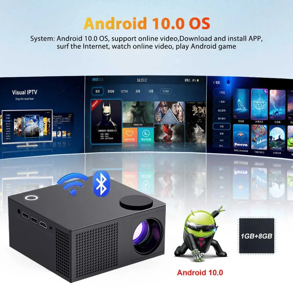 Imagem -05 - Feixe de Projetor Portátil Led para Home Theater 4k Android 10.0 Suporte Tflag 1080p 720p Wifi Led