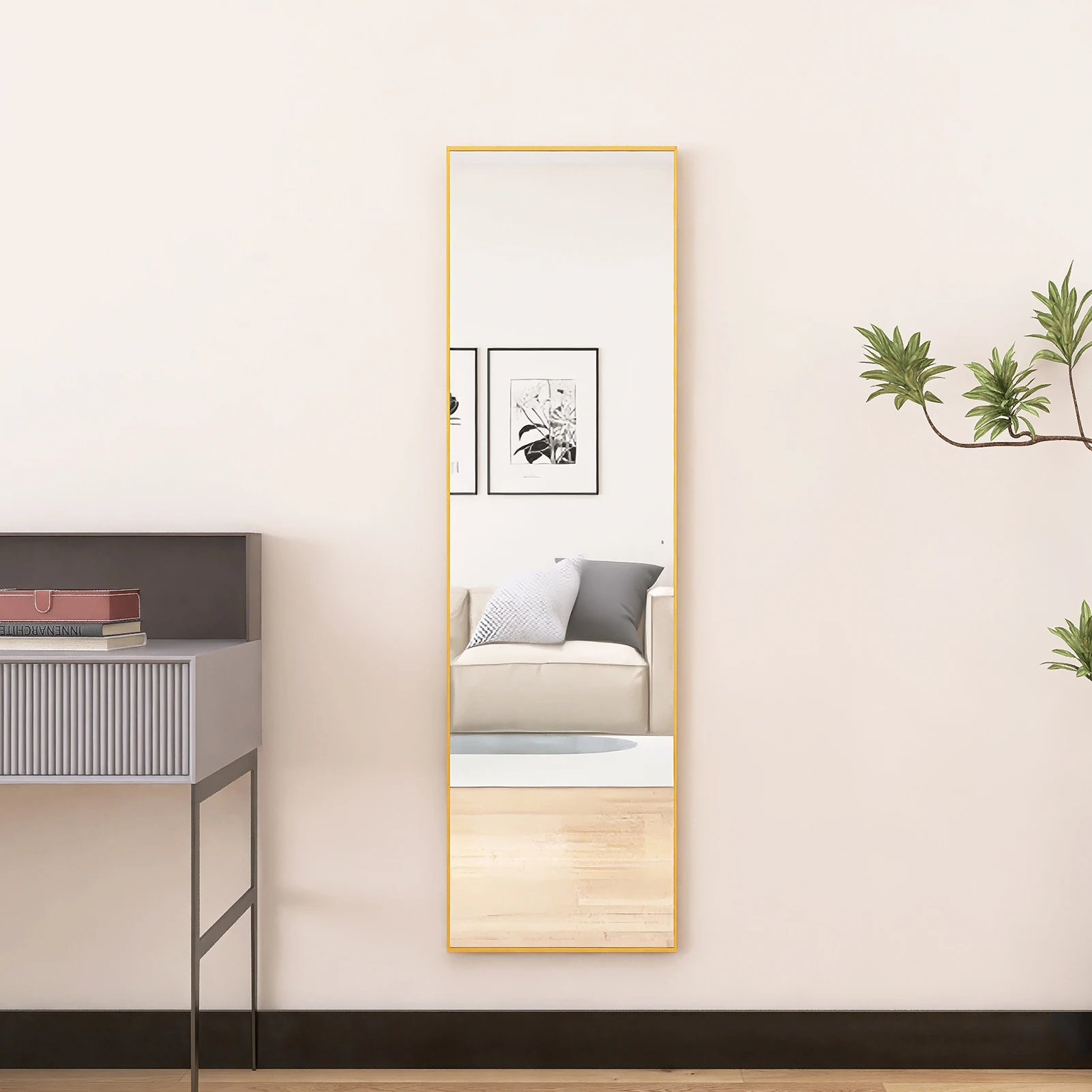 مرآة لكامل الجسم مقاس 140 × 40 سم من Anajqaqia، مرآة أرضية كبيرة عالية الدقة مع إطار معدني وزجاج مقسى، لغرفة المعيشة، ذهبي #4