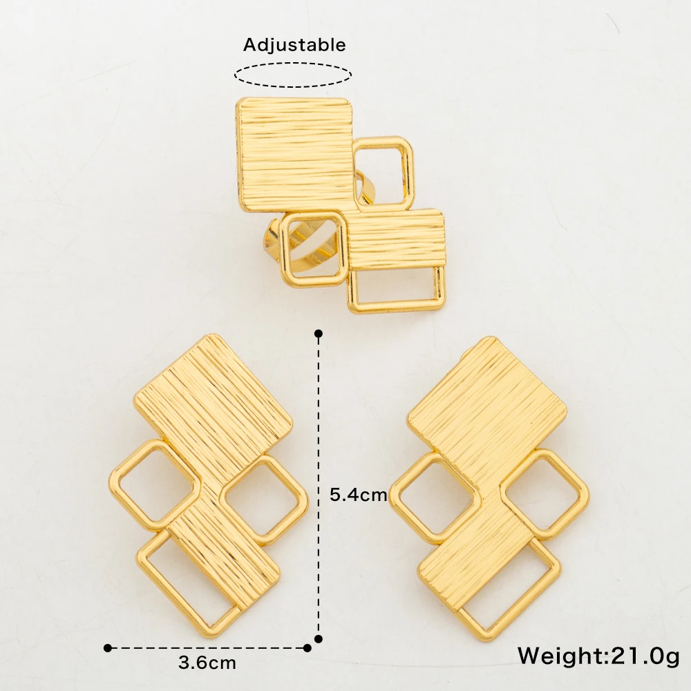 18k Gold Color Earrings with Ring Jewelry Set for Bridal African Clip Earrings and Finger Ring 2Pcs Set for Engagement Jewellery