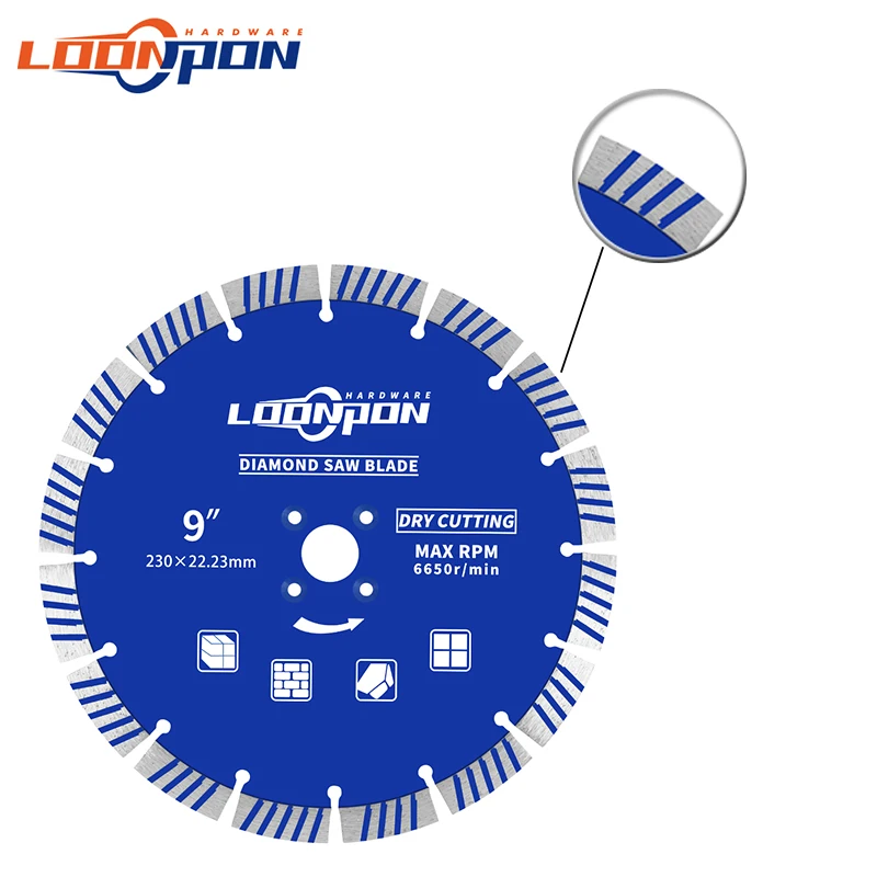 Loonpon 230mm 9inch Diamond Cutting Disc Dry or Wet Diamond Blade For Cutting Granite Marble Concrete Stone Circular Saw Blade