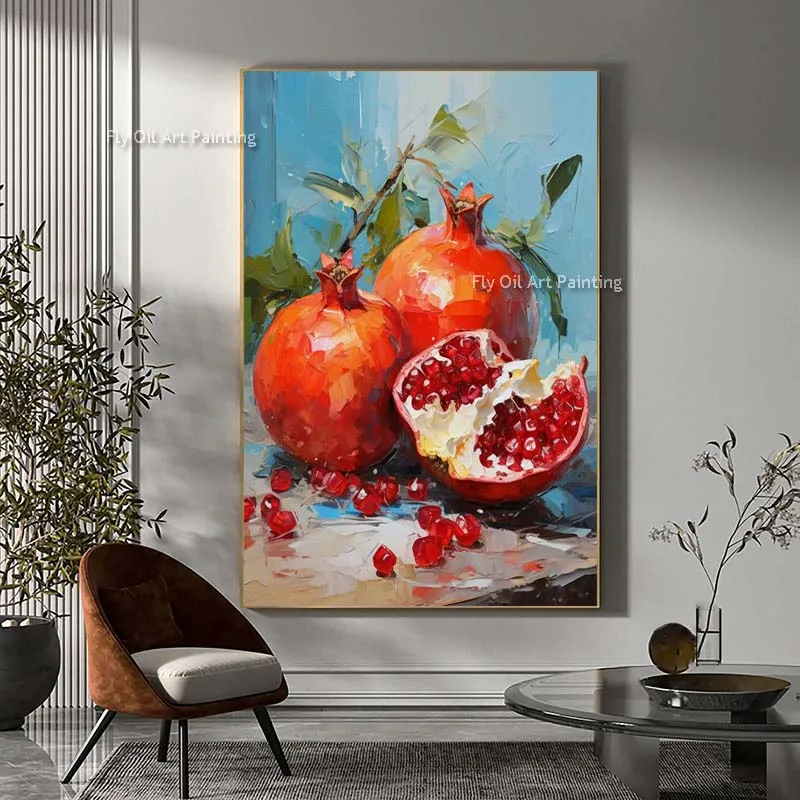 Hand Painted Pomegranate Fruit Vibrant Oil Painting Bumper Harvest Of Pomegranates And Many Blessings Canvas Painting For Decor