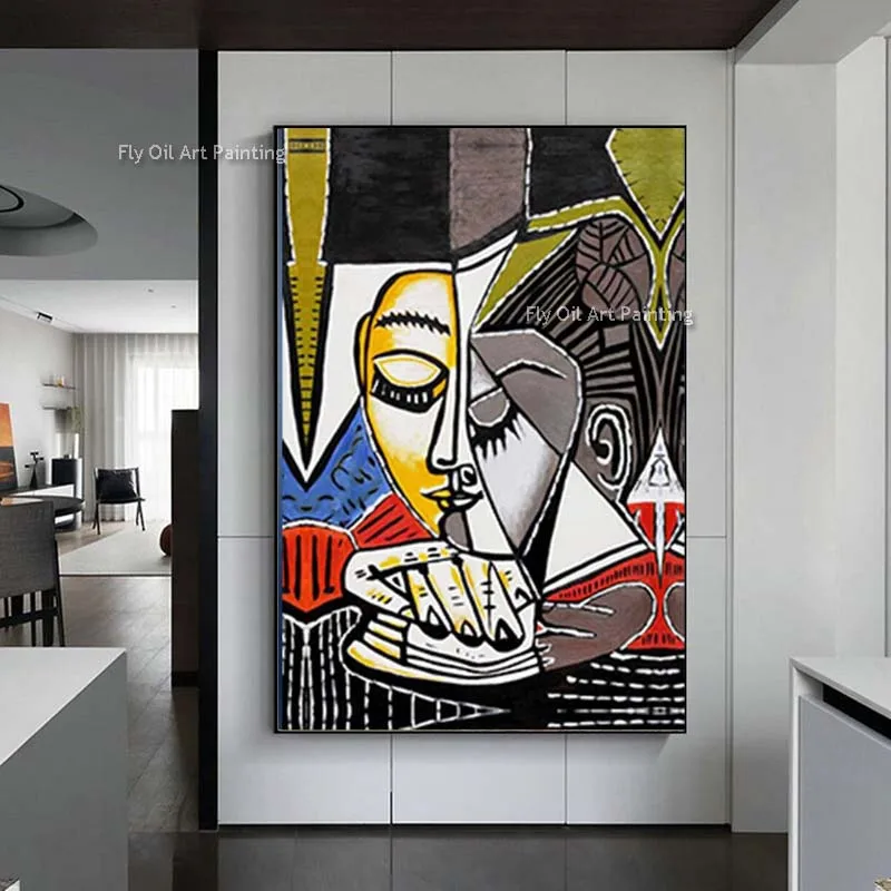 

Picasso Art Hand Painted Abstarct Woman Reading Abstract Color Canvas Oil Painting Modern Office Wall Decor Housewarming Gift