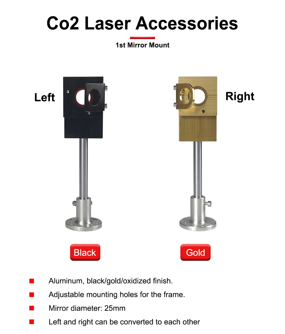 Hunst CO2-Laser Erstreflexionsspiegel Ø25mm mit Integriertem Halter für Lasergravur- und Schneidemaschinen – Detail 1