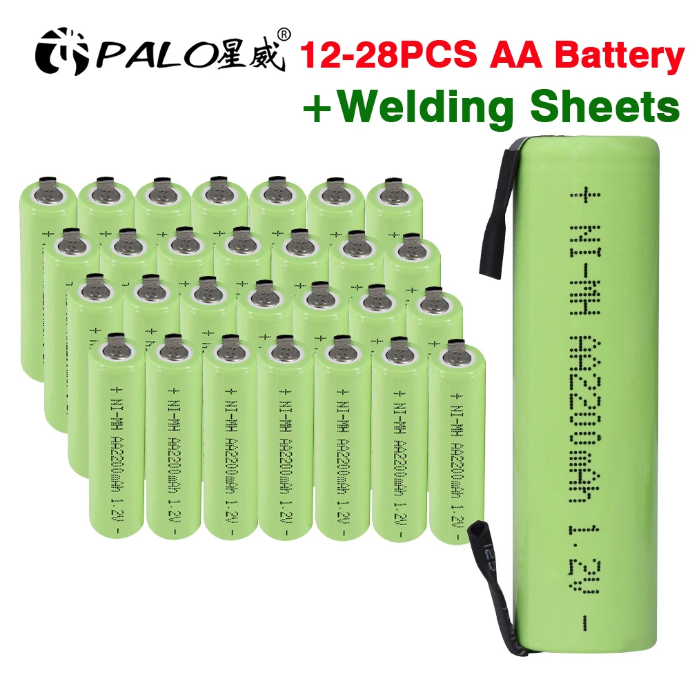 12-28PCS 1.2V AA Rechargeable battery 2200mah NI-MH NIMH Cell AA Batteries with Welding Sheets for Philips electric shaver razor