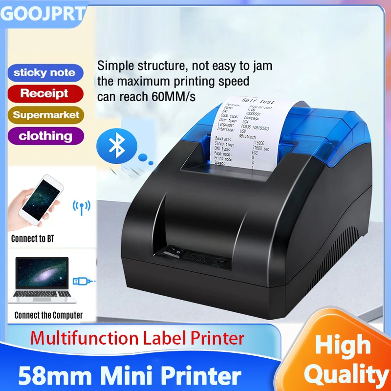 58mm Desktop Bluetooth Wireless Thermal Portable Printer Receipt Bill POS Compatible with Windows/Linux/Mac/Android/iOS Systems