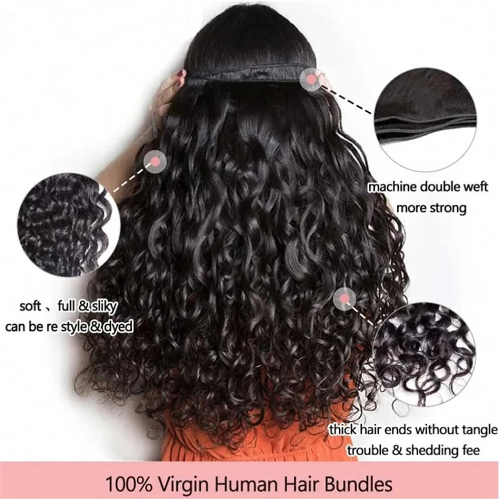 Water Wave Human Hair Bundles 30 Inch Hair Extensions Real Human Hair 100% Unprocessed Virgin Hair Weave Remy Human Hair Bundles