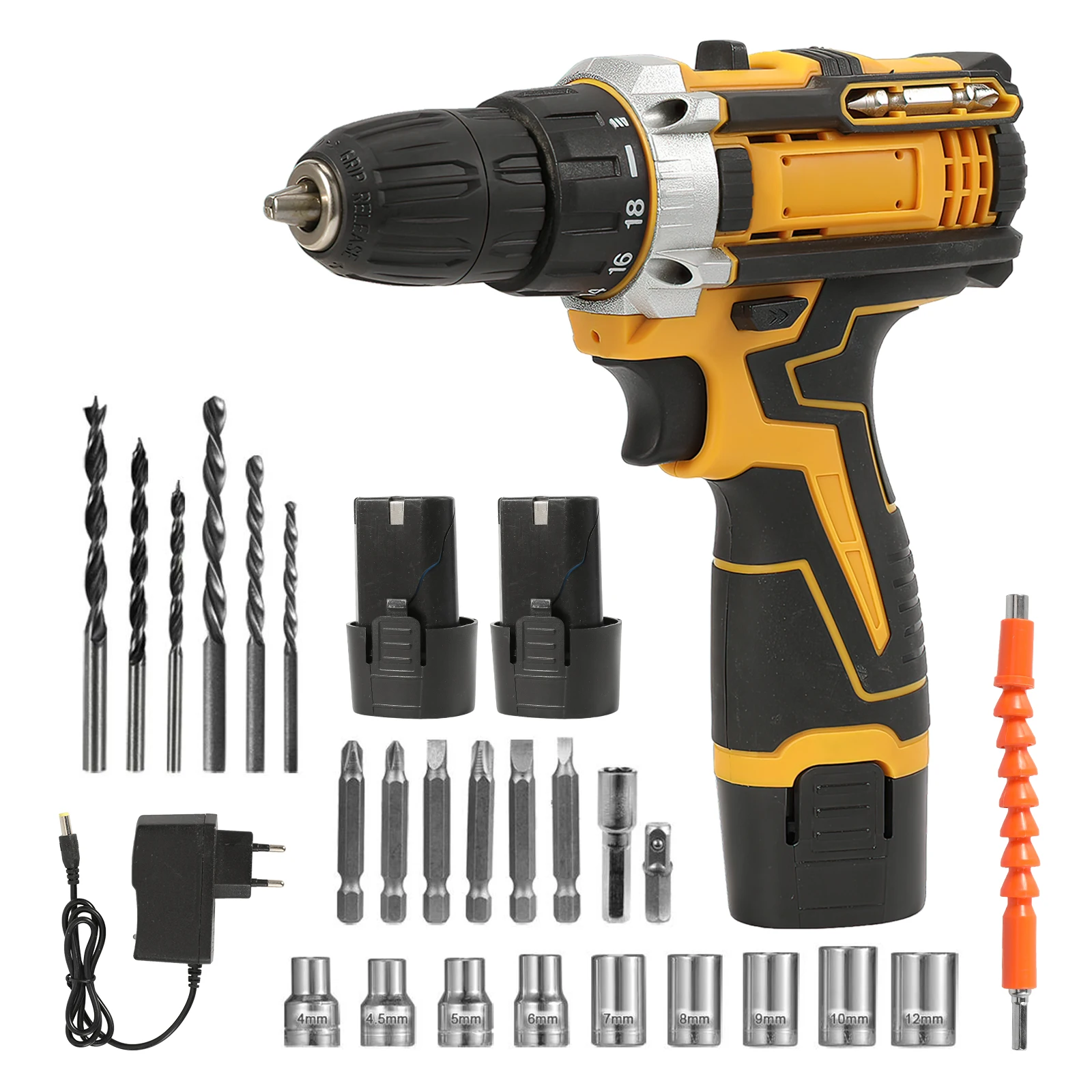 Cordless Electric Impact Drill Multifunctional Screwdriver Rechargeable Electric Drill Lithium Battery 2 Speeds Accessory Box Pa