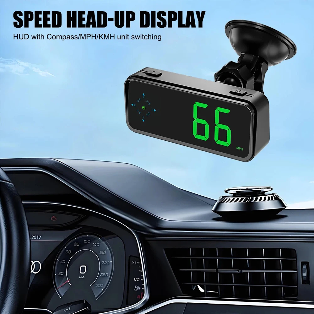 Mini GPS Digital Speedometer HUD Head Up Display, Universal MPH/KMH Car Speed Meter With Overspeed Alarm, Plug & Play GPS Speed Display For Car, Truck, SUV & Motorcycle