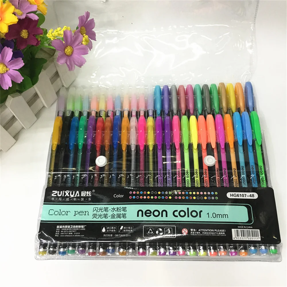 60 Color Gel Pens Colored Gel Pen Neon Color Pens Coloring Pens Gel Pens for Coloring Flash Pen