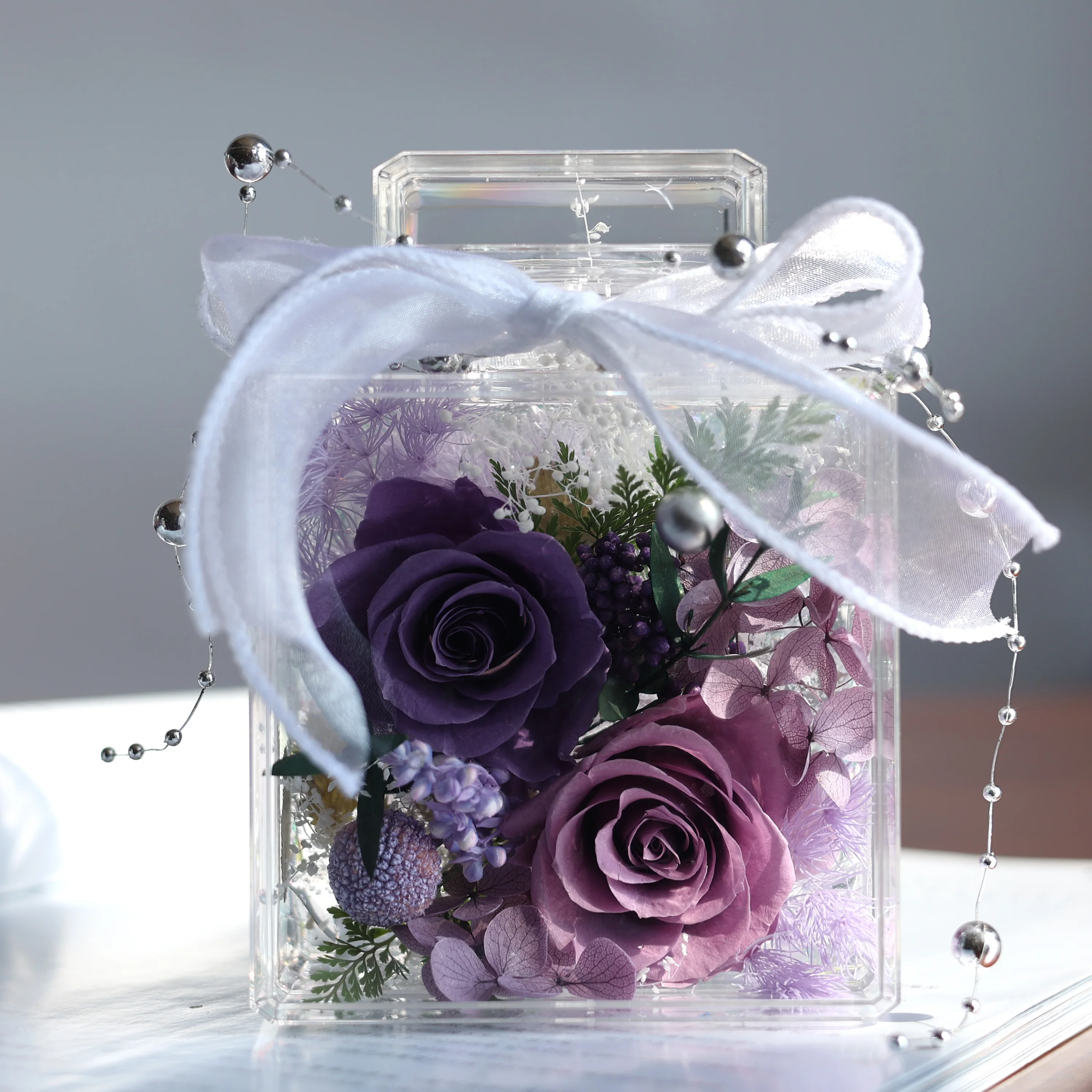 Gifts for Women Preserved Flowers Acrylic Perfume Bottle, Real Eternal Roses Perfect for Birthdays,Mother's Day,Valentine's Day