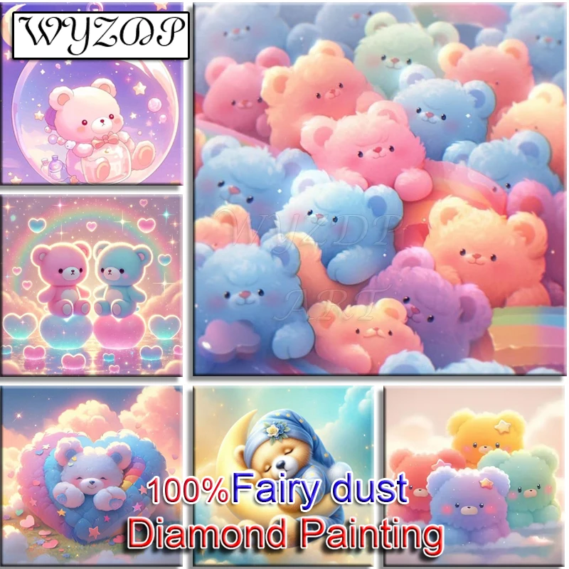 

WYZDP Diy 100% Алмазная вышивка «Волшебная пыль» с мультяшным медведем, квадратные стразы, алмазная живопись, вышивка крестом, алмазное искусство, полный набор кристаллов, Docer