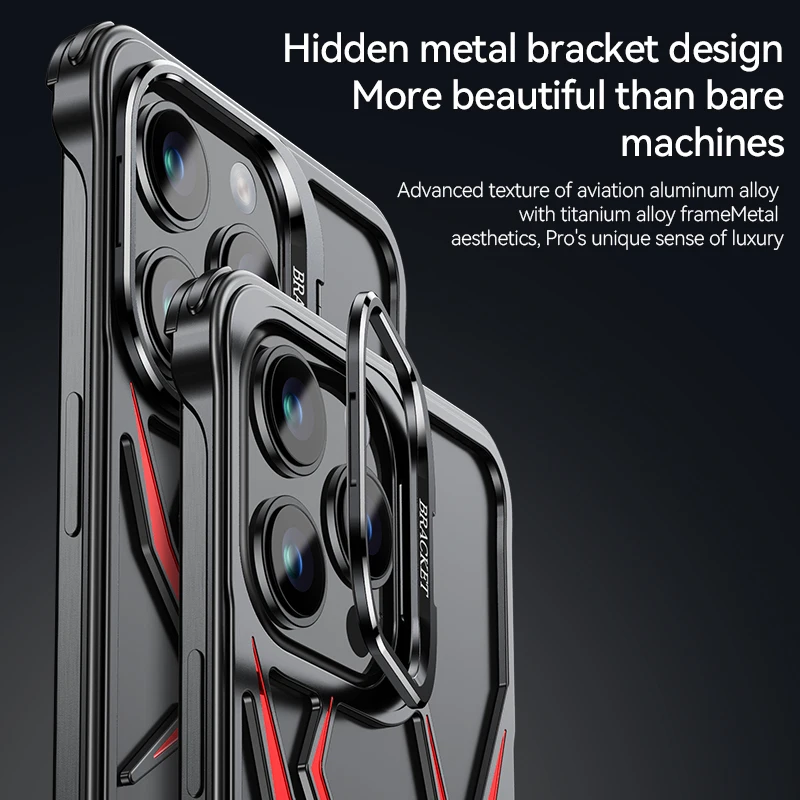 Cool Spider Aircraft Aluminum Alloy Metal Case For iPhone 15 Plus 14 Pro Max 13 Corner Airbag Frameless Camera Frame Kickstand