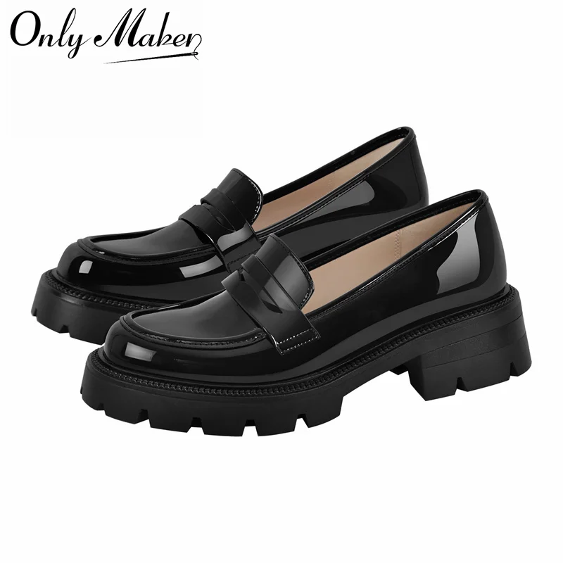 

Onlymaker Black Loafers for Women Chunky Platform Business Casual Comfortable Dressy Slip On Work Office Women's Loafers