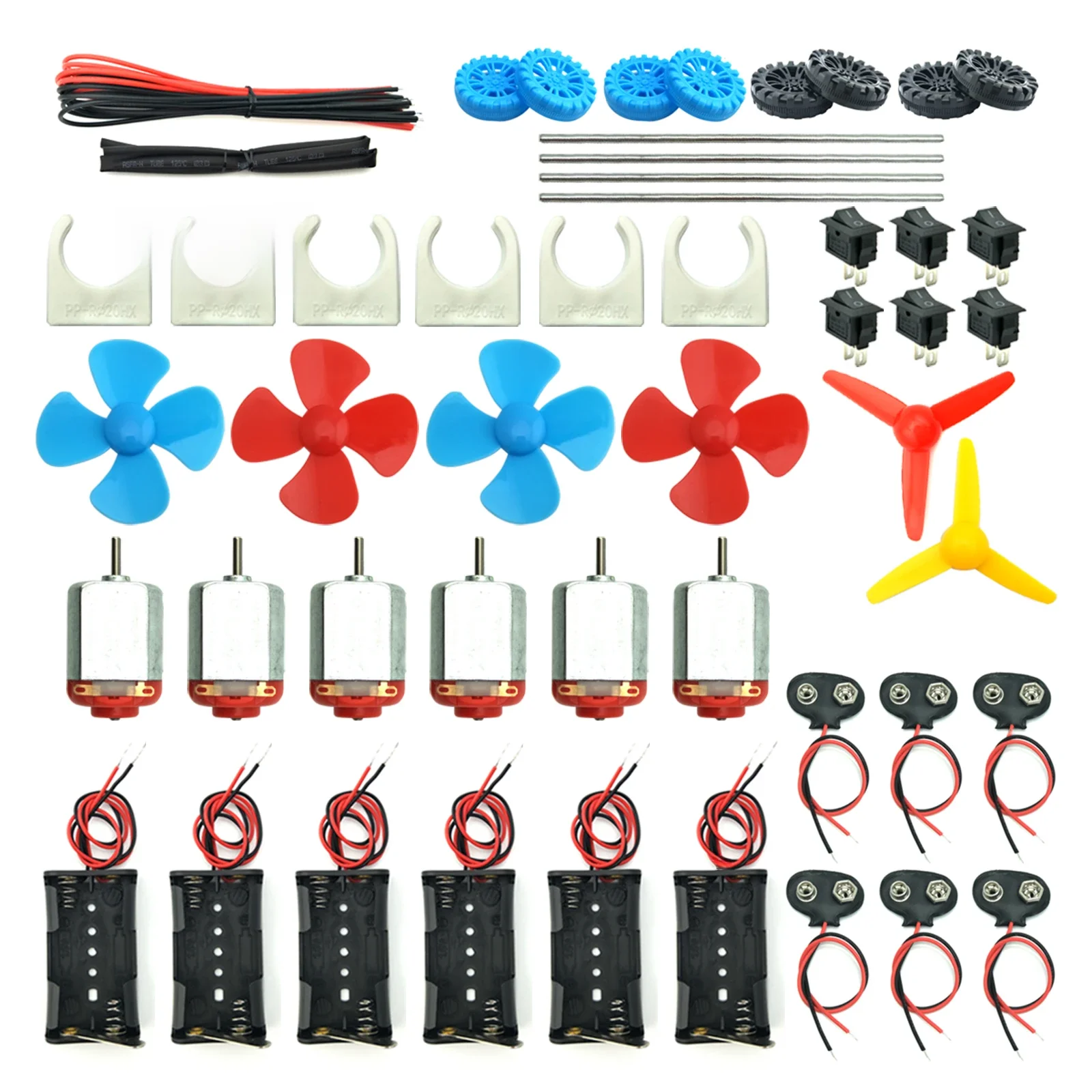 6 zestawów silników prądu stałego, mini elektryczny silnik hobbystyczny 3 V -12 V 25000 obr./min Silny magnetyczny z wałem śmigła, 2 x uchwyt baterii AA, 9 V — zdjęcie 2