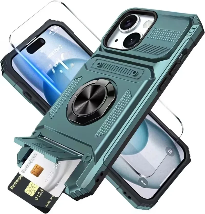 Etui na iPhone 16 15 14 13 11 Pro Max z magnetycznym pierścieniem, obrotową podstawką, wytrzymałym materiałem, ochroną przed upadkami, portfelem i jakością wojskową. — zdjęcie 2