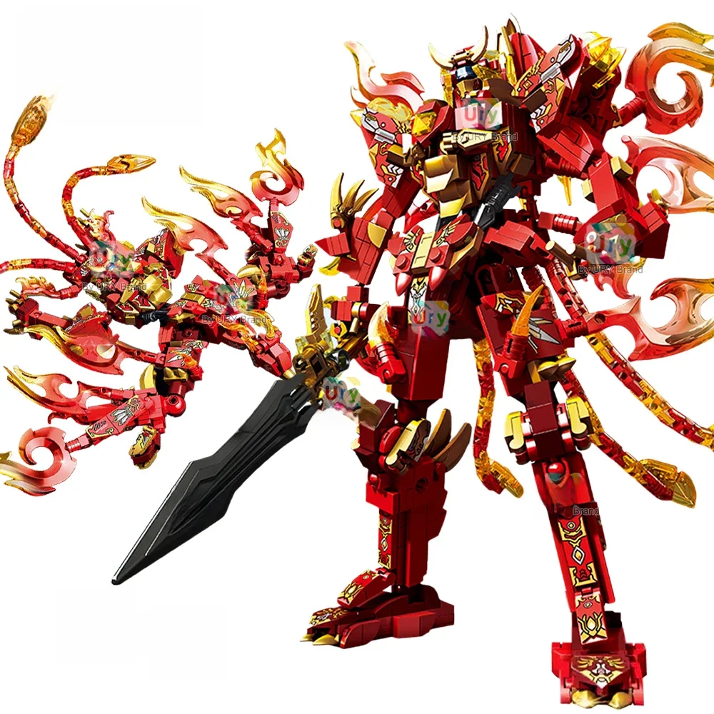 2in1 film Ninja guerrier rouge Robot bataille Mecha volant feu Dragon ensemble combattant blocs de construction jouet pour enfant garçon cadeau de noël