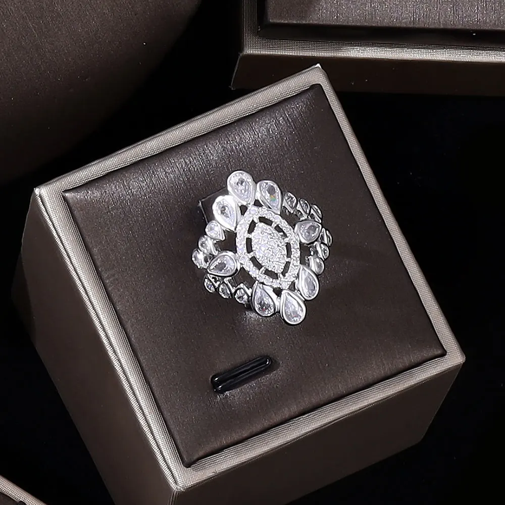 

Роскошный нигерийский Дубайский свадебный комплект из 4 предметов, большой комплект ювелирных изделий, белый кубический цирконий, ожерелье с каплями воды для свадебных аксессуаров для выпускного вечера