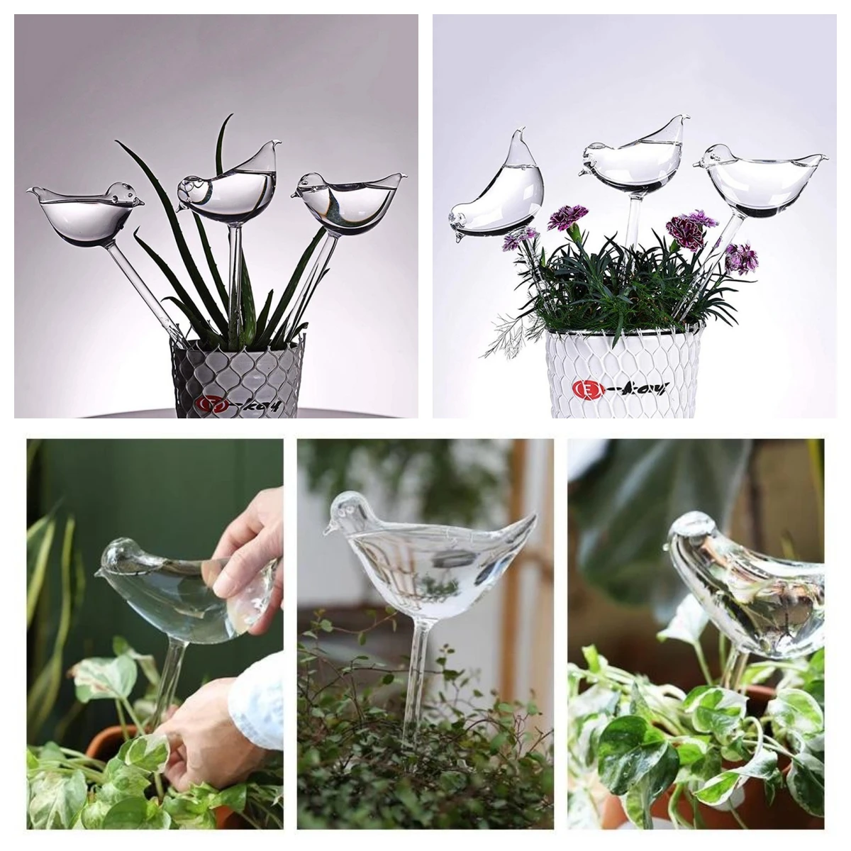 25x10CM Automatic Flower Watering Device Plant Waterer Self Watering Globes Bird Shape Hand Blown ClearPlastic Aqua Bulbs