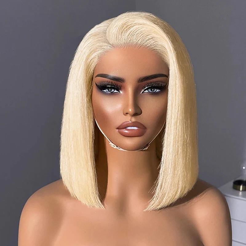 

Straight Short Bob Wig 613 Blonde 13x4 Lace Front Wigs Human Hair Lace Pre Plucked Bleached Knots With Baby Hair 200% Density