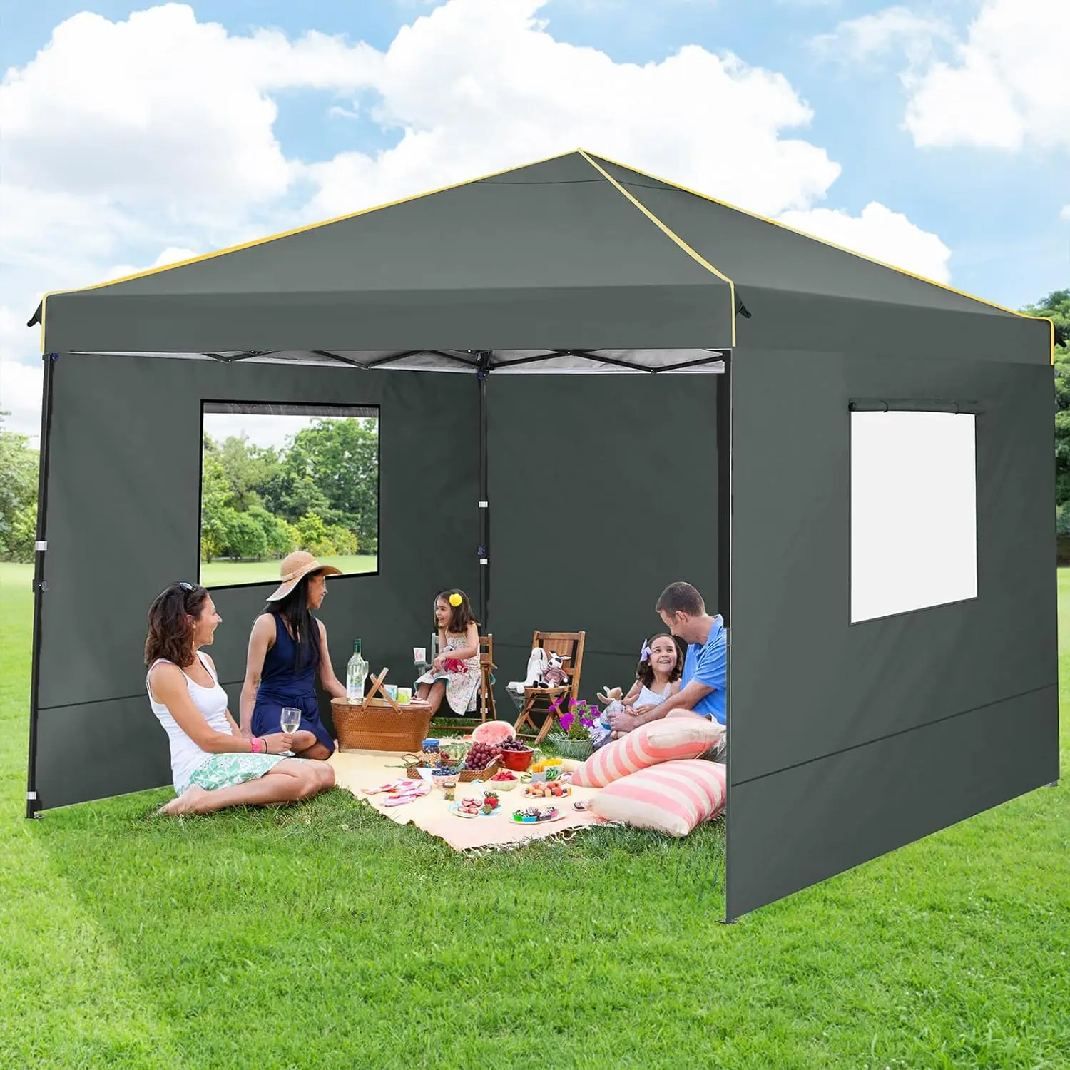 10x10ft Pop Up Canopy Gazebo With Mesh Window Canopy Tent Portable Outdoor Party Canopy With 4 Sidewall Carry Bag 4 Stake Rope