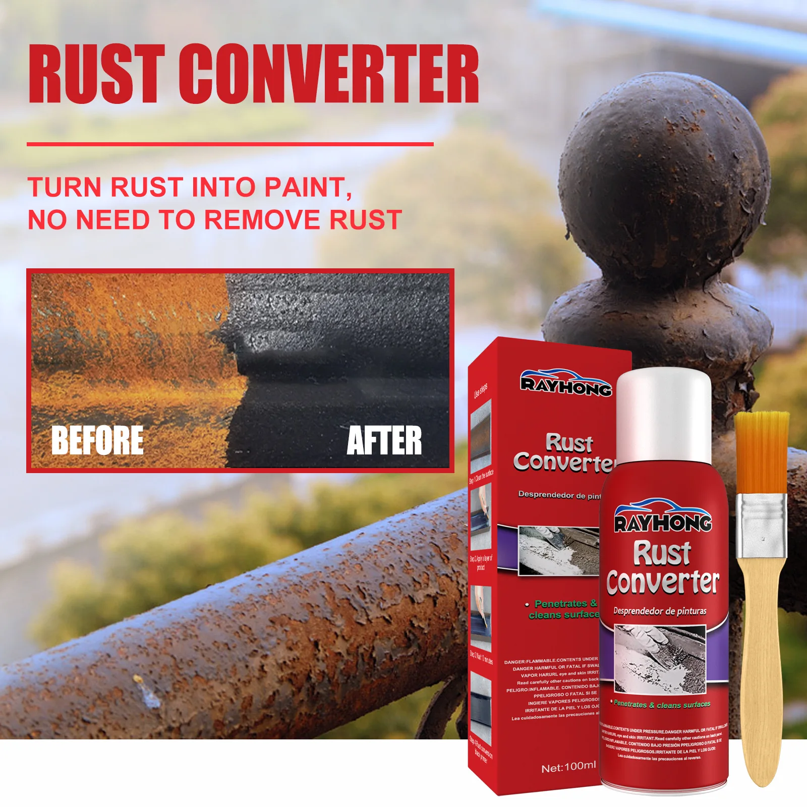 100ML Car Anti-Rust Chassis Rust Converter Water Based Primer Metal Surface Rust Remover Weather Proof Long Lasting Duster