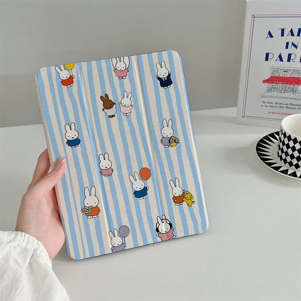 

Korean INS Cute Miffy Rabbit Stripe Suitable for iPad A16 2024 11 inch, 2025 Air 5/4, 10.9-inch iPad 10, 9.7-inch, 10.2/10.5 inc