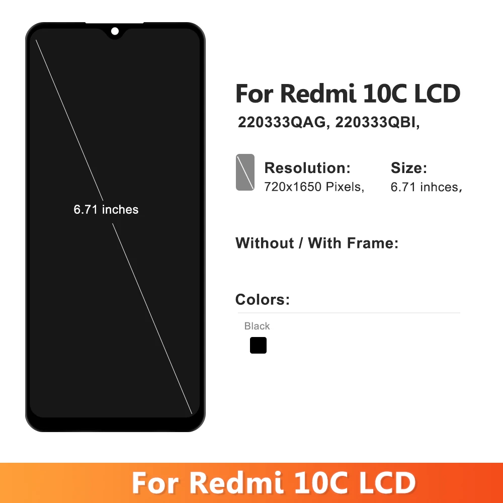 6.71\'\'For Xiaomi Redmi 10c LCD Display Touch Screen Digitizer Assembly With Frame For Redmi 10c Display Replacement Repair Parts