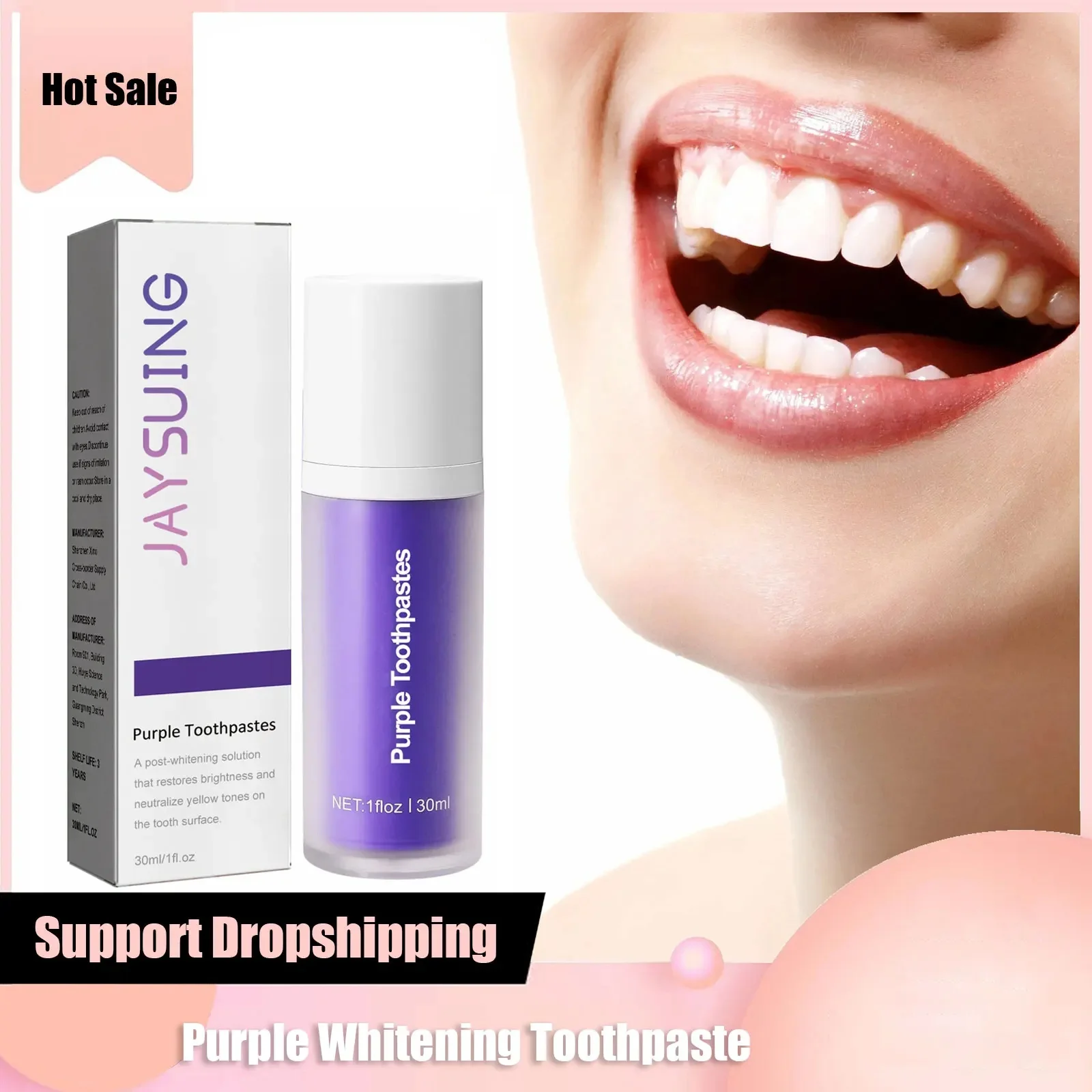 Purple Whitening Toothpaste Removal Plaque Stain Tartar Reduce Cavity Caries Yellowing Teeth Fresh Breath Oral Enamel Clean Care