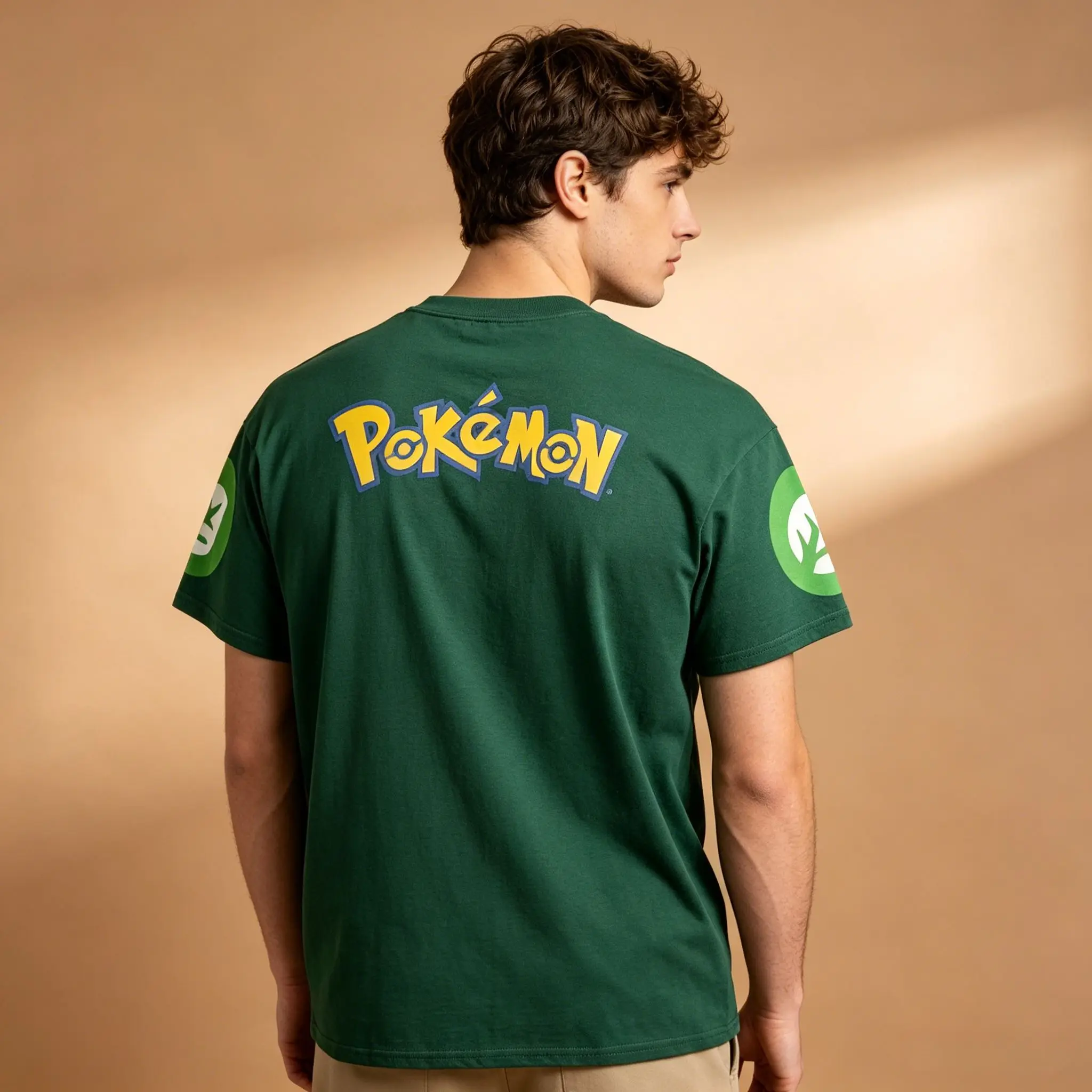 Men's Anime Graphic T-Shirt, Forest Green Pokemon Leafeon Eeveelution Grass Type Print Sleeve Symbol Soft Breathable Otaku Daily