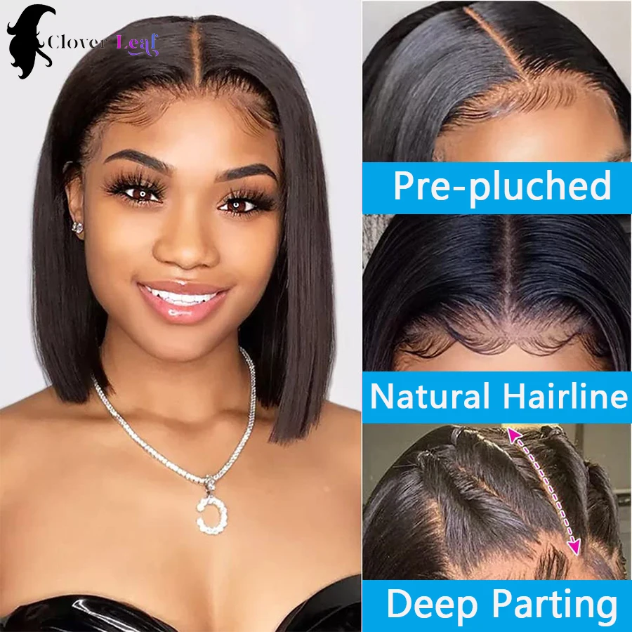 Bob Wigs Human Hair 180% Straight Glueless Wig Ready To Go 12inch Human Hair Wigs 4X4 Pre Cut Lace Closure Wig Sale