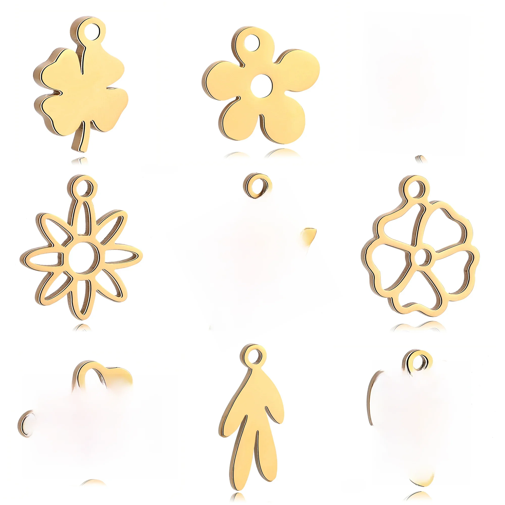 5 Teile/los Floral Thema Blume Charms Edelstahl Sakura/Pfirsichblüte/Klee Anhänger DIY Halskette Armbänder Schmuck Machen