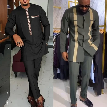 Fato estilo dashiki africano masculino, roupa tradicional, elegante, 2 peças, festa, novo, 2024