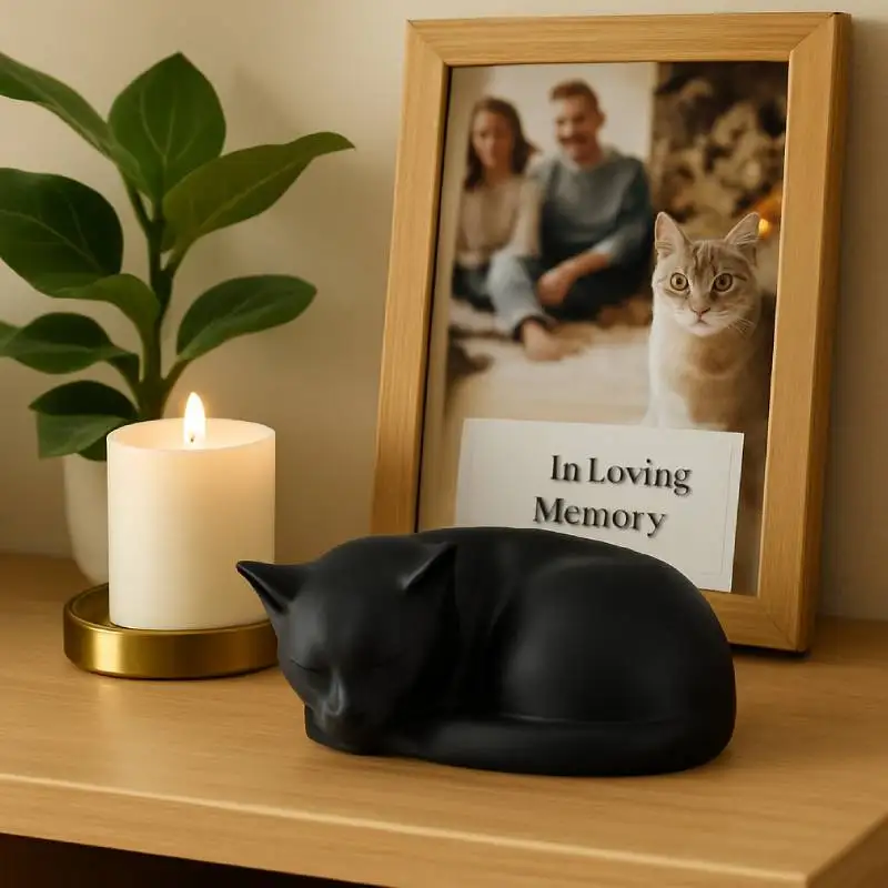 

Pet Cremation Urn Storage Sculpture Pet Memorial Figurine Burial Funeral Urn Wooden Cat Urn Memorial Pet Urn Animal Ash
