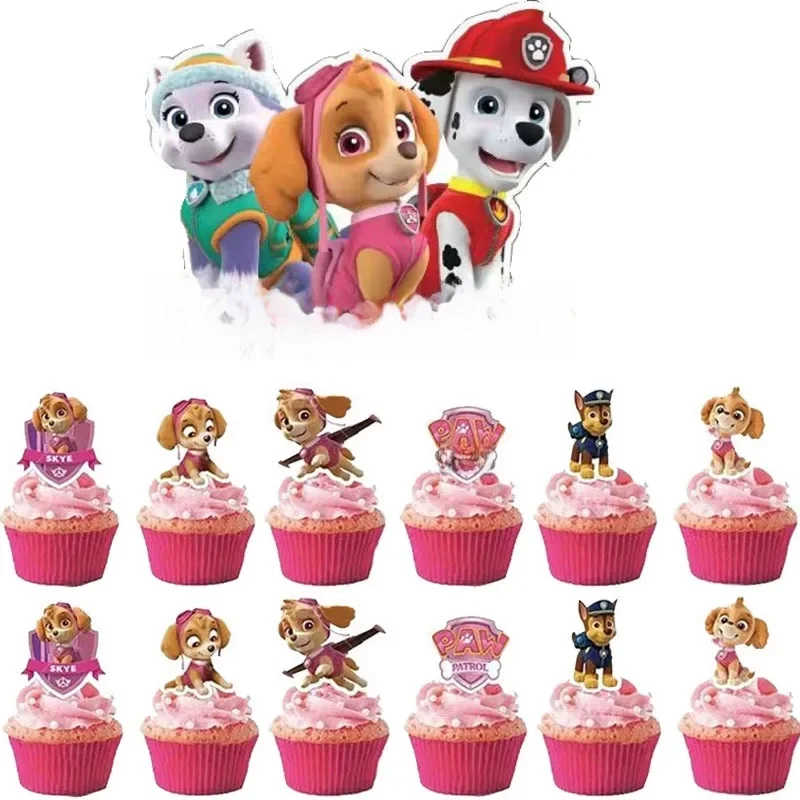 1 ensemble de décorations de gâteau à thème Paw Patrol Skye rose, bannière, drapeau, choix de fête, fournitures pour événements, décorations de Cupcake