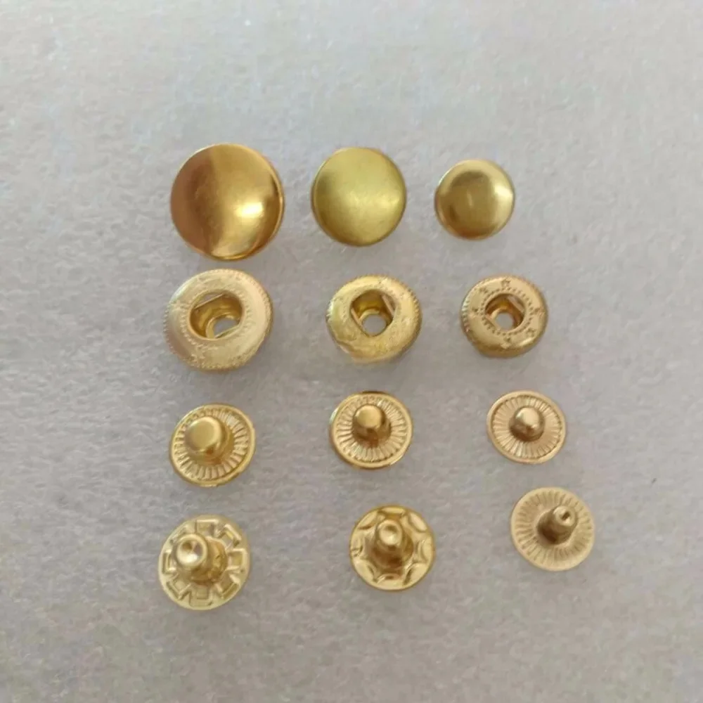 Hurtownie 100 zestawów/partia 10mm 12.5mm 15mm czteroczęściowy mosiężny metalowy przycisk sprężynowy zatrzask zatrzaskowy zatrzaski jasne złoto 2017101802 — zdjęcie 2