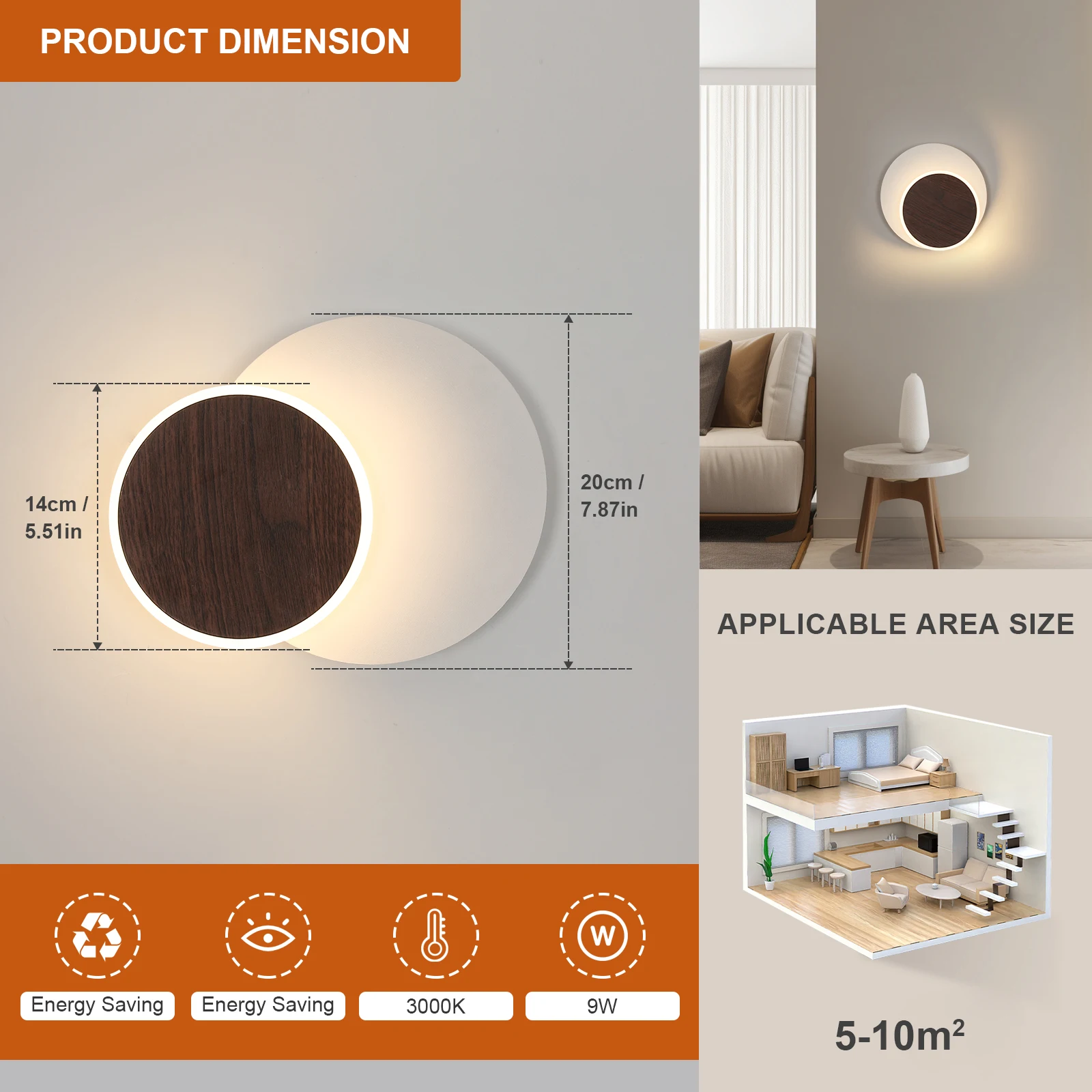 Dreifach drehbare Wandleuchte, moderne LED-Wandbeleuchtung, 360 Grad drehbare runde Wandlampe, kompatibel mit Inneneinrichtung – Detail 9