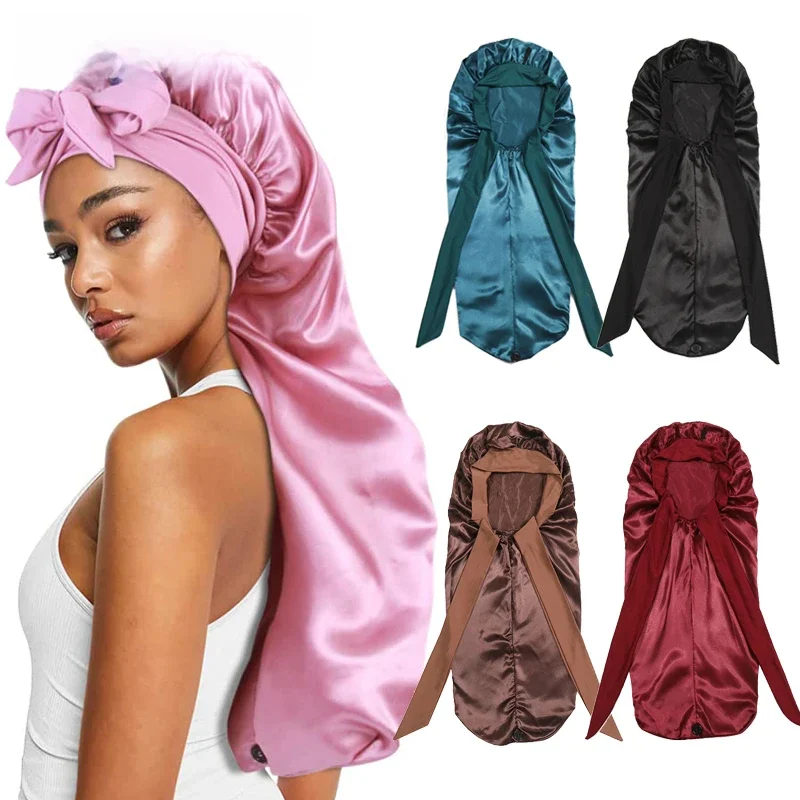 Bonnet en Satin Long et soyeux doux pour cheveux naturels et cheveux bouclés, bonnet de cheveux de très grande taille avec cravate pour un sommeil nocturne confortable, 1 pièce
