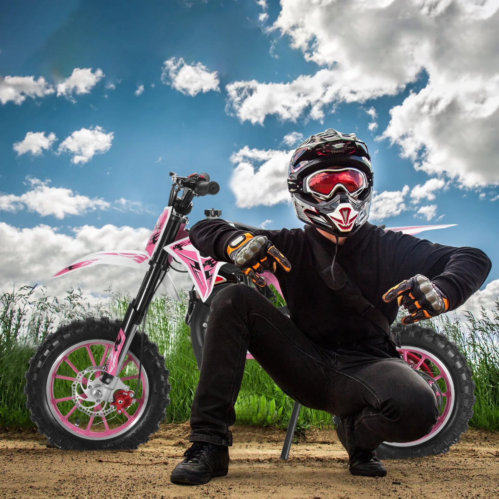 Mini moto tout-terrain pour enfants, vélo de poche, motocross à essence, rose, 2 temps, 49cc, D343