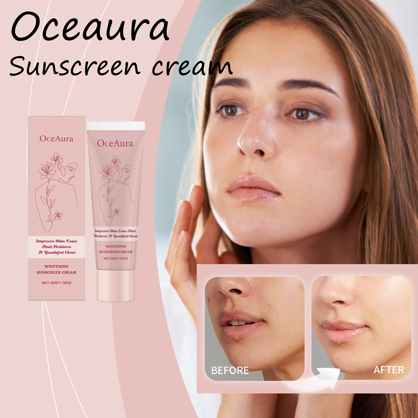 

Солнцезащитный крем Oceaura, нежирный увлажняющий солнцезащитный крем, защита кожи, светящийся тон кожи, освежающий разглаживающий солнцезащитный крем