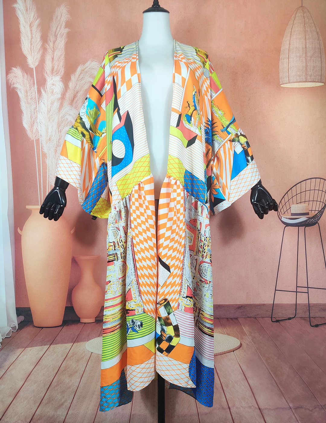 

African Blogger Recommend New Fashion Autumn Bohemian Muslim Women Long Duster Coat Oversize Kuwait Holiday Kimonos