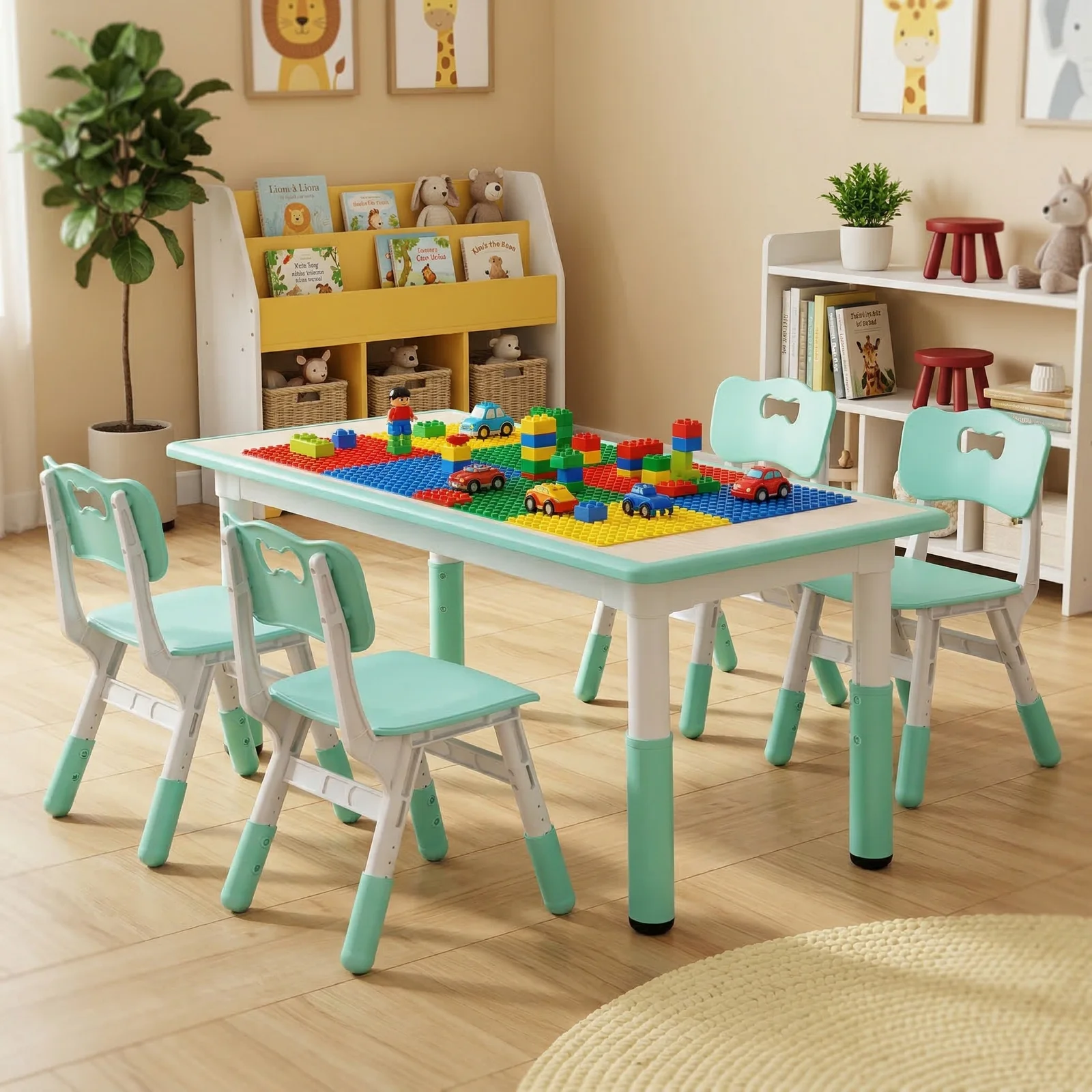 

Набор из 5 предметов: детский стол и 4 стула, многофункциональный стол для малышей, регулируемый по высоте, детский учебный стол и стулья