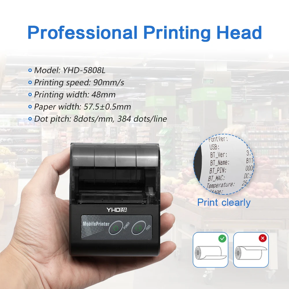 Picture 6: 58mm Portable Bluetooth Thermal Receipt Printer, 2 inch Handheld Cutter ESC & POS Printer for Windows/Android/IOS (YHD-5808L)